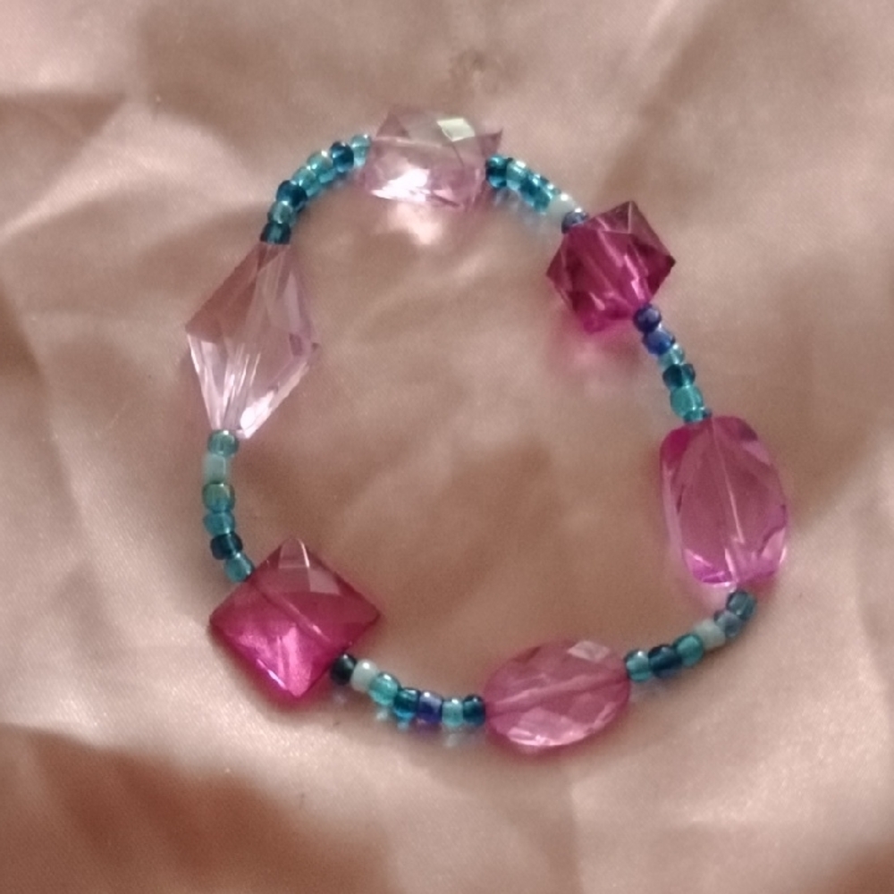 Elegant Pink and Blue Beaded Bracelet
